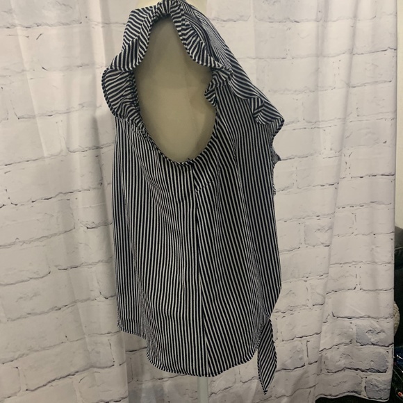 Monteau Striped Tie Front Ruffle Blouse Sailor - Picture 5 of 14